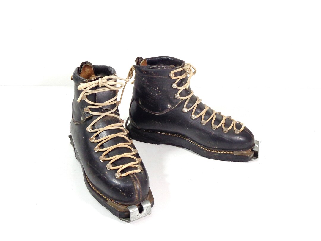 Vintage Ski Boots 1940s Leather Downhill Snow Ski Boots Set Etsy