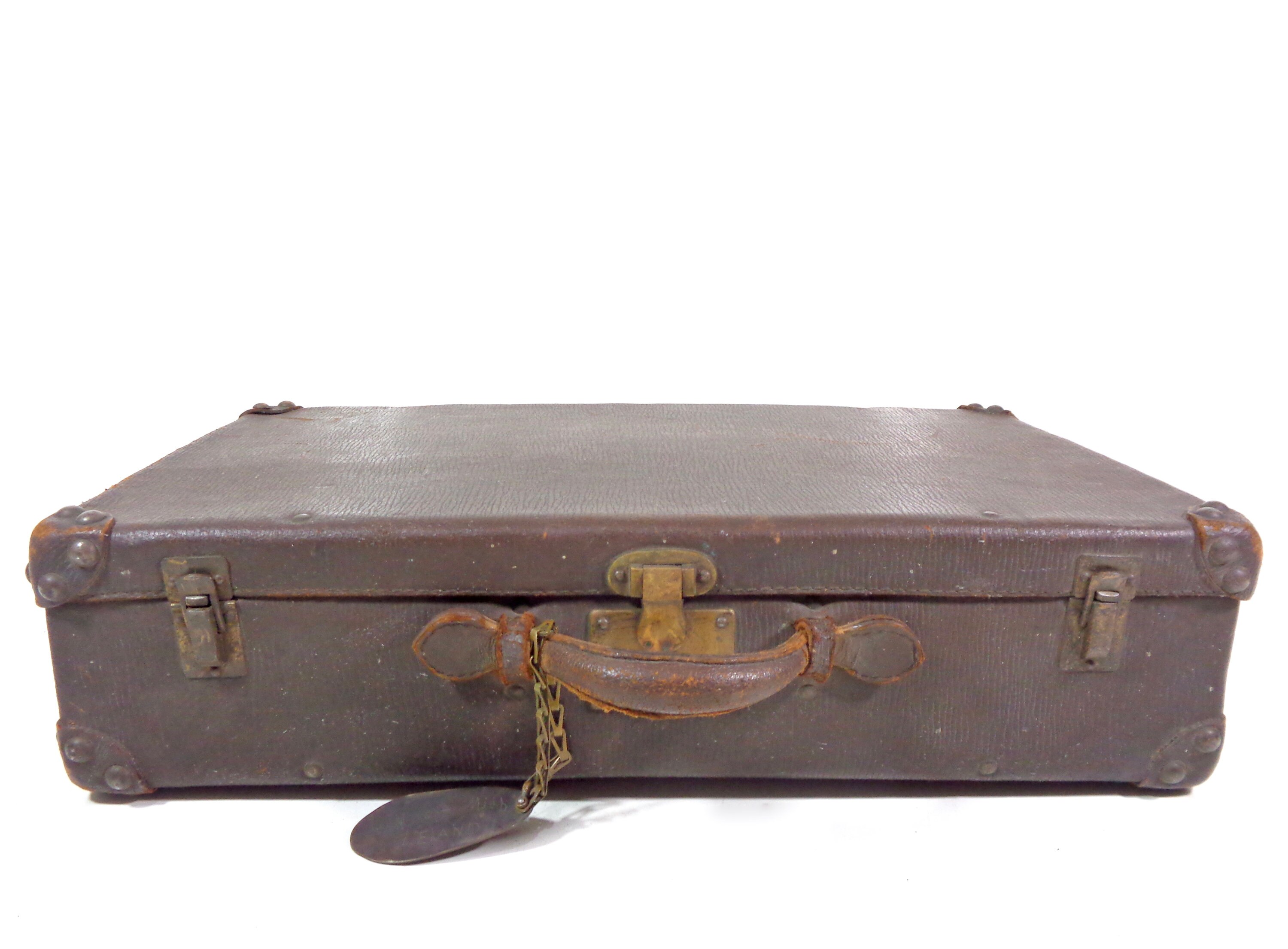 Vintage Art Supply Suitcase with Brass Hardware and Leather Exterior