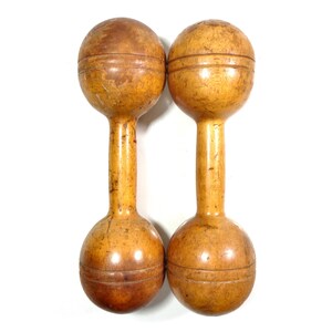 Victorian Wooden Dumbbell Weights - a Pair
