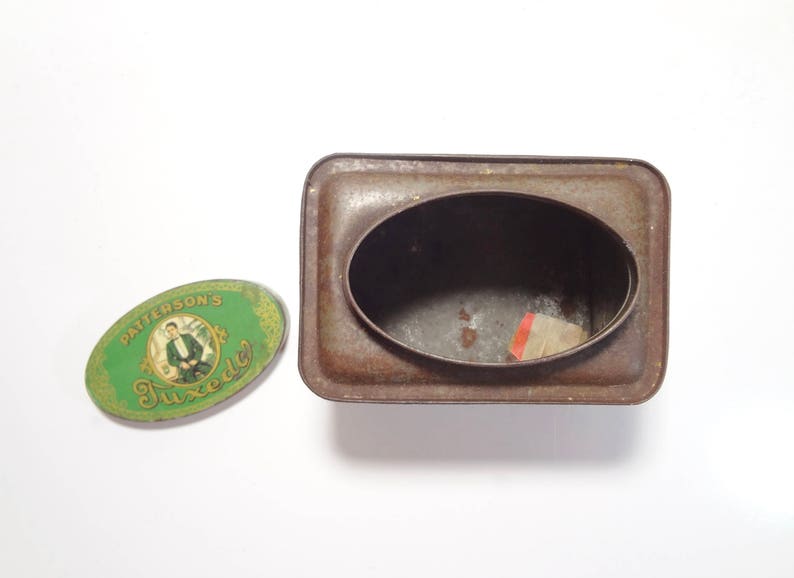 Vintage Tuxedo Tobacco Tin Box Rare One Pound Oval Top Patterson/'s Tuxedo Tobacco Advertising Tin Canister