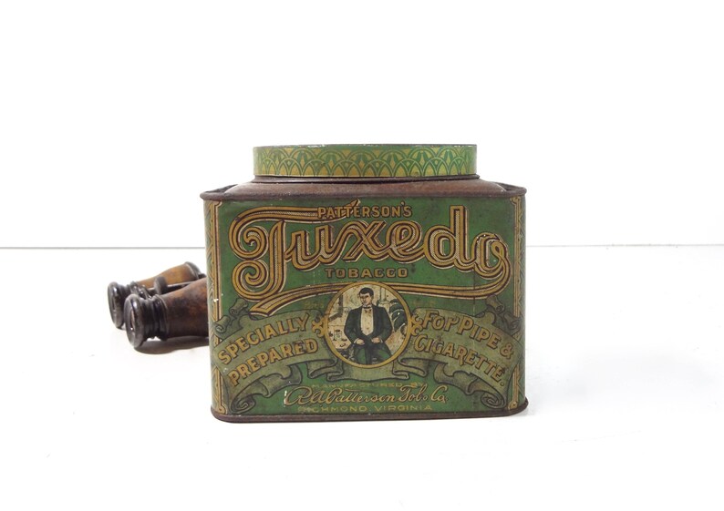 Vintage Tuxedo Tobacco Tin Box Rare One Pound Oval Top Patterson/'s Tuxedo Tobacco Advertising Tin Canister