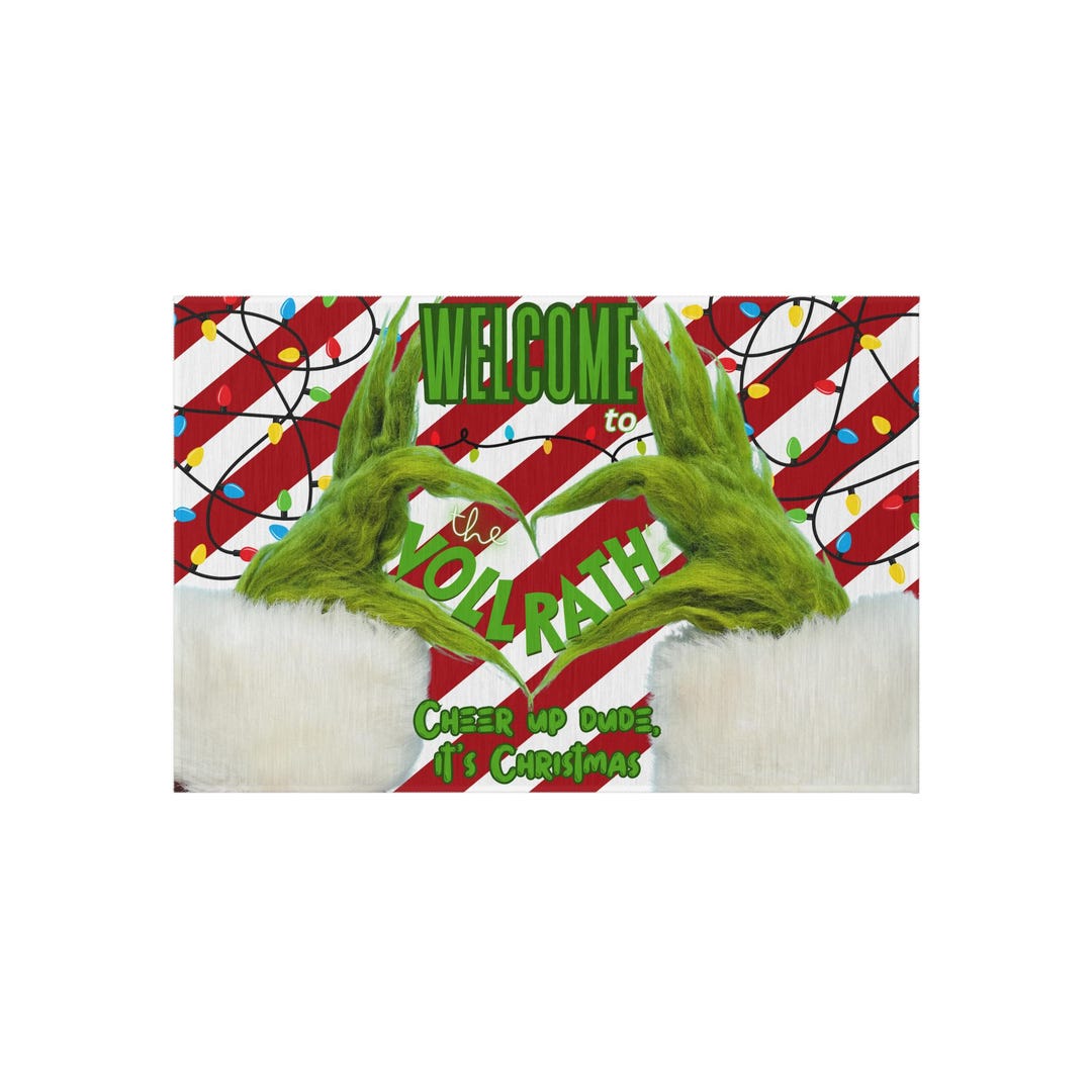 Personalized Grinch Hands Heart Outdoor Rug | Christmas Candy Cane ...