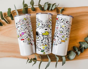 Confezione da 2 adesivi per bicchieri termici con motivo cane a cuore in stile cartone animato (PNG), bicchieri termici sottili da 20 oz, design a sublimazione con collage di cuccioli carini, adesivo per bicchieri per amanti dei cani