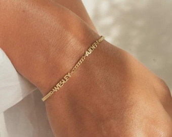 Personalized Bracelet, Custom Multiple Name Bracelet, Personalized Name Curb Chain Bracelet with Kids Names, Mom Gift