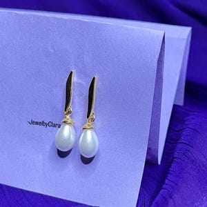 Personalized Arabic Initial Earrings – 24k Gold Plated Pearl Drop image 7