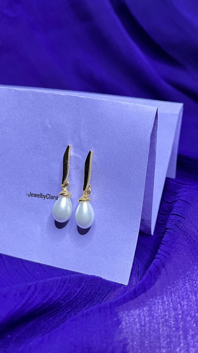 Personalized Arabic Initial Earrings – 24k Gold Plated Pearl Drop image 7