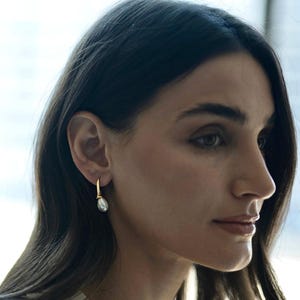 Personalized Arabic Initial Earrings – 24k Gold Plated Pearl Drop image 12