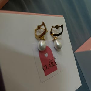 Personalized Arabic Initial Earrings – 24k Gold Plated Pearl Drop image 9