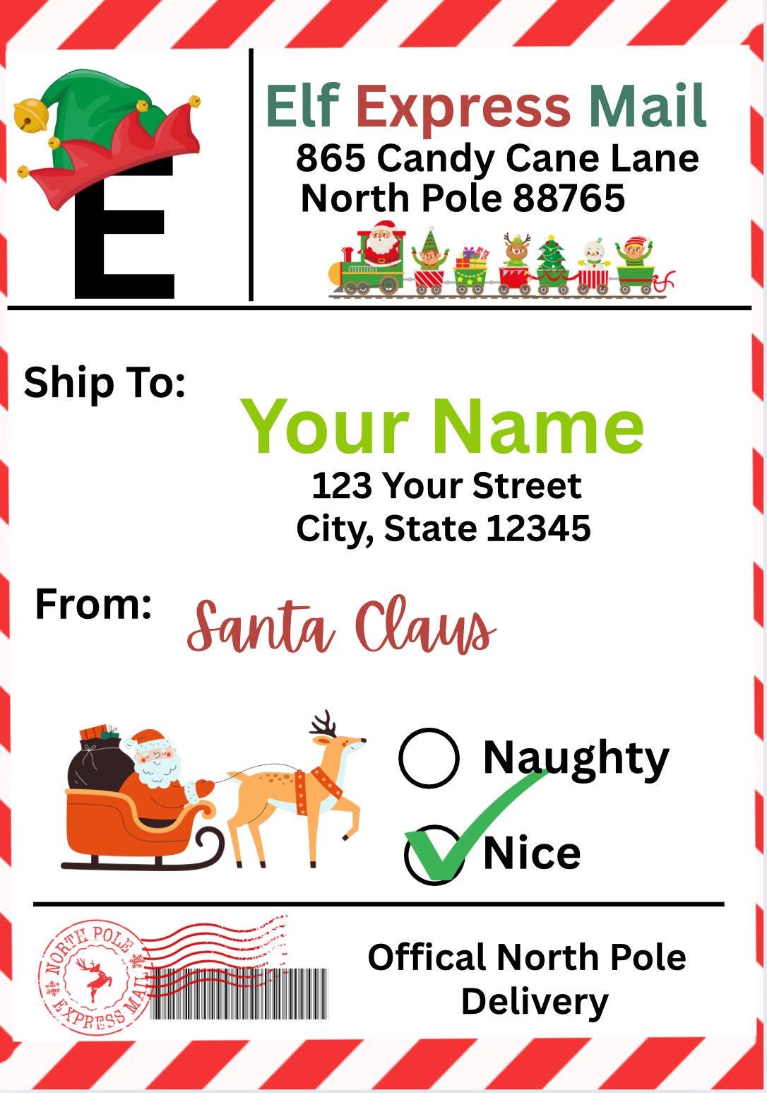 Editable Santa Shipping Label Personalized North Pole Mail Digital ...