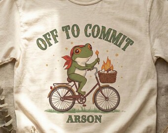 Shirt Commit Arson Frog — Vintage Cottagecore Bicycle Storybook-afbeelding