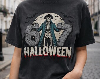 Comfort Colors® Vintage Halloween-shirt met skelet 1877 — Spooky Gothic T-shirt met print