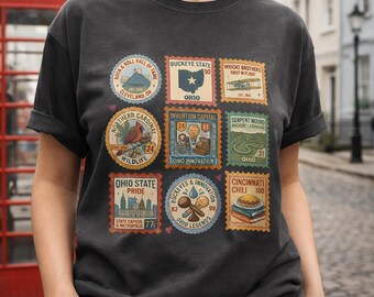 Comfort Colors® Ohio vintage shirt met stempelcollage — Retro State Pride Travel-shirt met print