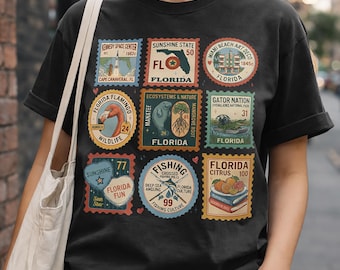 Comfort Colors® vintage shirt met stempelcollage van Florida — Retro Sunshine State Travel Vibe
