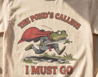 Camiseta vintage de running de caballero rana: camiseta retro medieval de dibujos animados, meme "El estanque te llama"