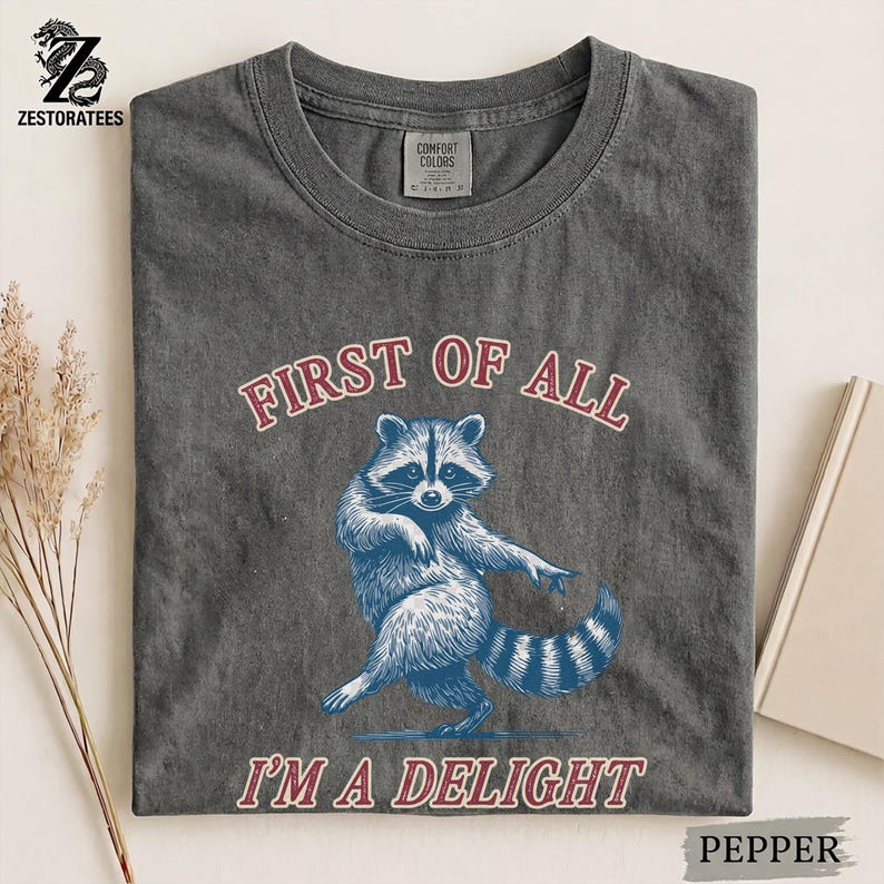 Comfort Colors® Vintage Raccoon Graphic Shirt — First of All I’m a Delight Sarcastic Funny Tee image 4
