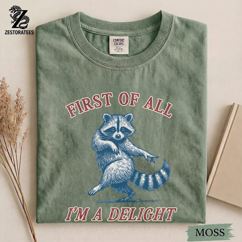 Comfort Colors® Vintage Raccoon Graphic Shirt — First of All I’m a Delight Sarcastic Funny Tee image 9
