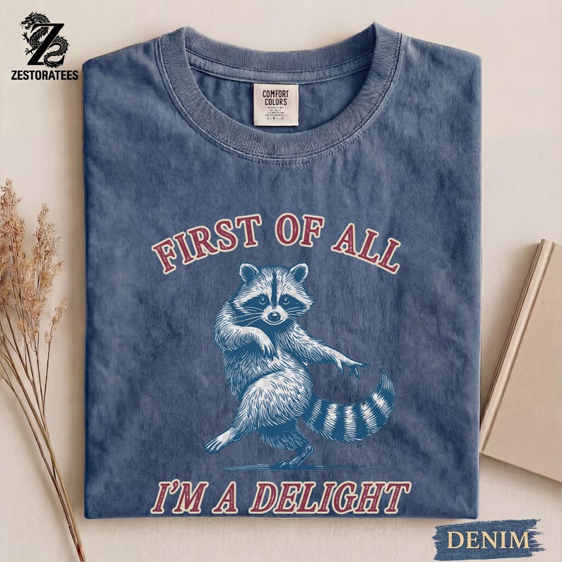 Comfort Colors® Vintage Raccoon Graphic Shirt — First of All I’m a Delight Sarcastic Funny Tee image 7