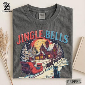Comfort Colors® Vintage Jingle Bells Christmas Shirt — Retro Santa Sleigh Winter Holiday Tee