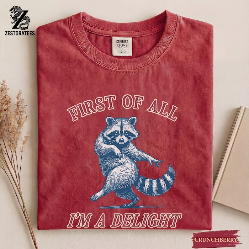Comfort Colors® Vintage Raccoon Graphic Shirt — First of All I’m a Delight Sarcastic Funny Tee image 10