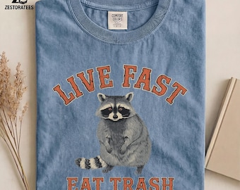 Comfort Colors® vintage grafisch shirt wasbeer — Live Fast Eat Trash grappig sarcastisch T-shirt