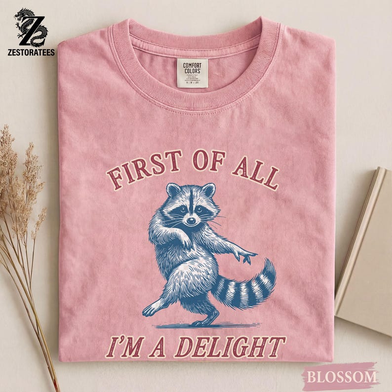 Comfort Colors® Vintage Raccoon Graphic Shirt — First of All I’m a Delight Sarcastic Funny Tee image 5