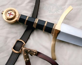Knights Templar Schwert Nachbildung, Edelstahl Mittelalter Schwert mit Lederscheide