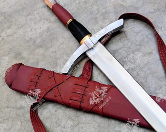 Hand Forged Viking Longsword, Steel Blade, Leather Scabbard