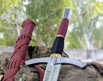 Hand-Forged Medieval Longsword, High Carbon Steel, Leather Scabbard