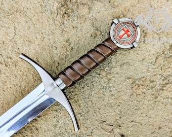 Espada de los Caballeros Templarios forjada a mano, réplica de acero con alto contenido de carbono