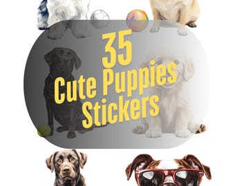 35 Puppy Stickers: Waterproof Vinyl Dog Art for Laptops, Water Bottles