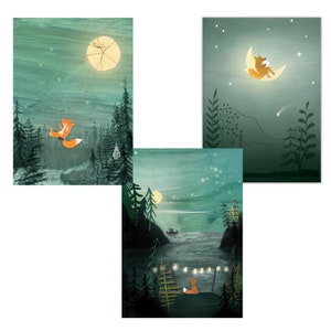 SET di 3 cartoline/miniposter 'volpe lunare'