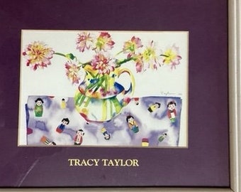 658 Tracy Taylor Litho Print Dilly Dahlia Matted Small Frame