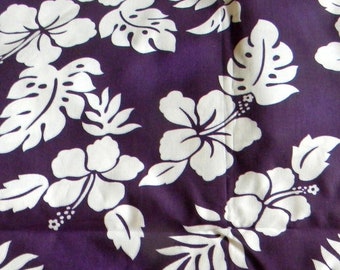 Hawaiian Print - Purple Background with White Hibiscus Print