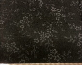 Black 100% Cotton with Dark Muted Small Flowers