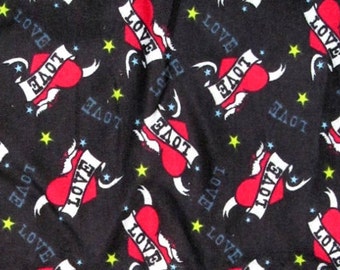 On Sale - Tatoo Hearts & Love Flannel Fabric