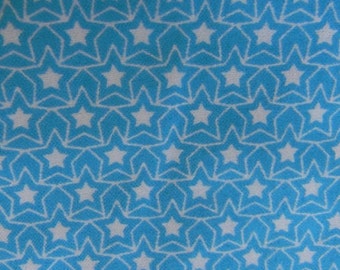 Snuggle Flannel Star Blue - White Stars on Aqua Blue Background