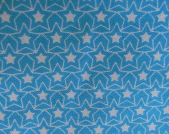 Snuggle Flannel Star Blue - White Stars on Aqua Blue Background