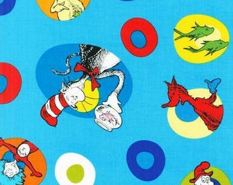 Celebrate Seuss / Blue Doctor Seuss Fabric  / Cat in the Hat Material / Celebrate Seuss  10787 -203