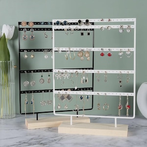 Metal Earring Display Stand, 100 Holes, Jewelry Organizer with Wood Base