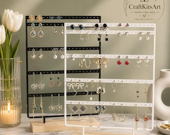 Metal Earring Display Stand, 100 Holes, Jewelry Organizer with Wood Base