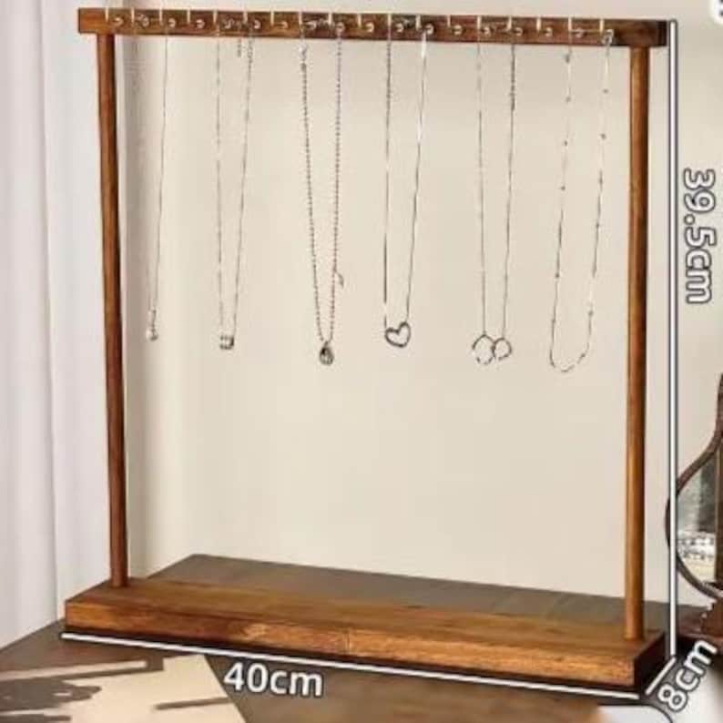 Jewelry Organizer Display Stand – Solid Wood Necklace Hanging ...