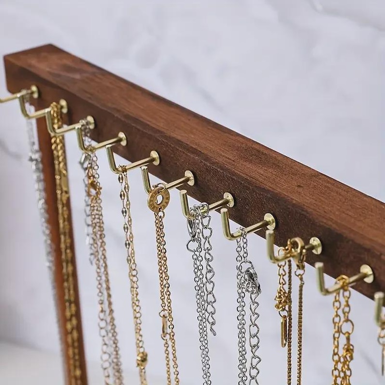 Jewelry Organizer Display Stand – Solid Wood Necklace Hanging ...