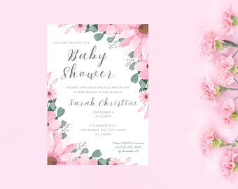 ベビーシャワー招待状 - ピンクのデイジー