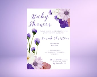 ベビーシャワー招待状 - 紫色の野花