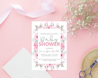 ベビーシャワー招待状 - ピンクの花