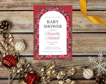 ベビーシャワー招待状 - クリスマスポインセチア