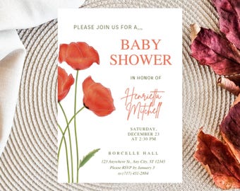 オレンジポピー - ベビーシャワー招待状