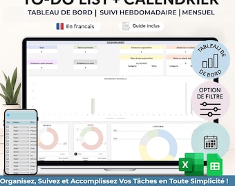 Task list + automatic calendar (Excel + Google Sheets) — productivity dashboard in French