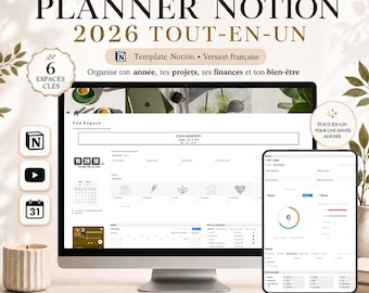 Planner concept 2026, Life planner calendar template: all-in-one digital dashboard (French) goals, tasks, habits, budget
