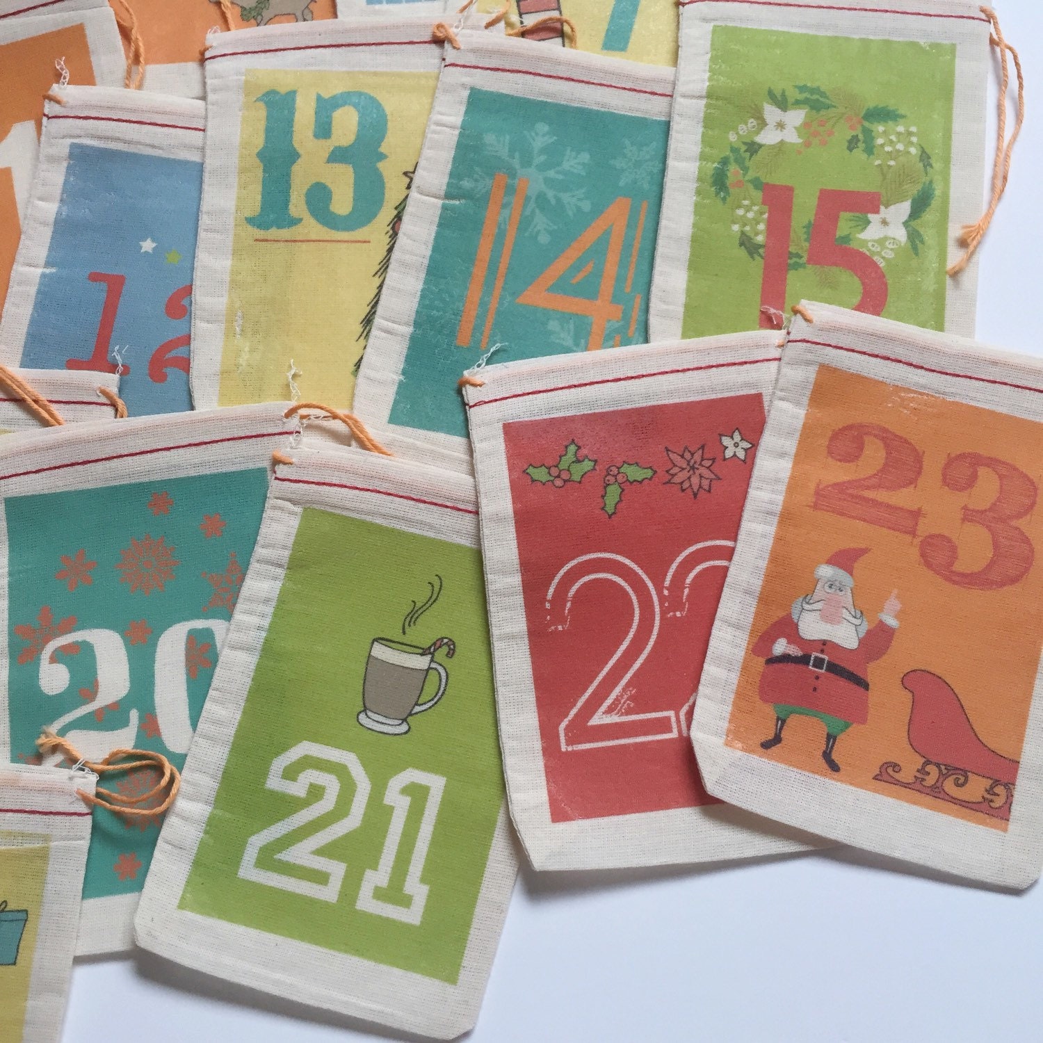 25 Muslin Bags Advent Calendar Christmas Countdown Muslin Etsy